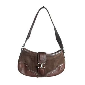 Maxximum Brown Shoulder Bag Studded Buckle Y2K Boho Purse leather and suede